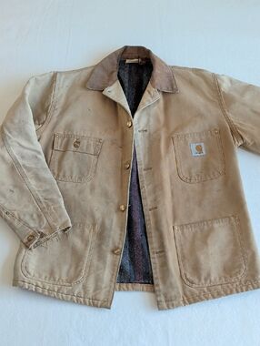 Carhartt Canvas Chore Jacket Barn Coat Corduroy Collar Blanket Lined 6BLC